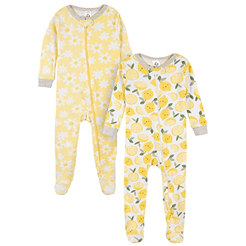 Baby Girls' 2-Pack Footed Pajamas, Yellow Lemons, 6 Months