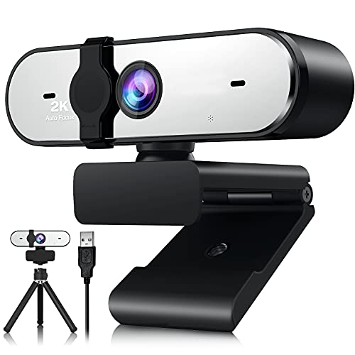 Webcam, 2K Full HD Webcams, Dual Microphone & Cover, Autofocus, HD USB Computer Web Camera, for YouTube/OBS/Facebook/Gaming/Zoom/Skype/FaceTime/Teams/Twitch/Etc