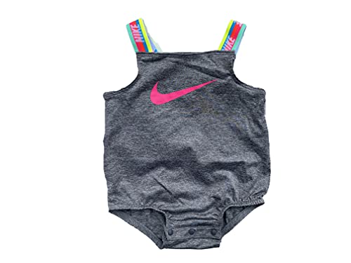 Baby Girls Rainbow Taping Bubble One Piece Swimsuit Romper (Dark Grey Heather/Pink, 3 Months, 3_Months)