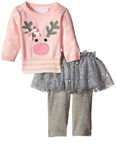Baby Baby-Girls Reindeer Intarsia Sweater to Mesh Skirt Skegging Set, Pink, 3-6 Months