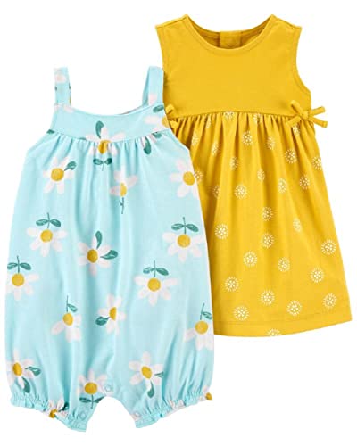 Baby Girls' 2-Pack Romper (Yellow/Light Blue, 3 Months)