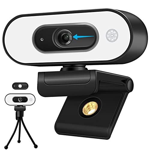 1080P Webcam with Ring Light - Laptop Ring Camera with Microphone 3-Level Brightness, Streaming Webcam with Tripod,Plug and Play Stream Camera with Light for Laptop, PC, Mac, Zoom, Skype, Facetime