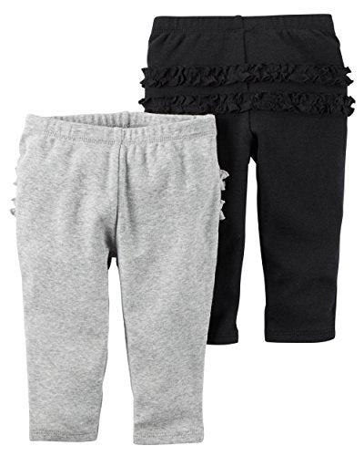 Baby Girls' 2 Pack Pants, Black/Grey, 3 Months