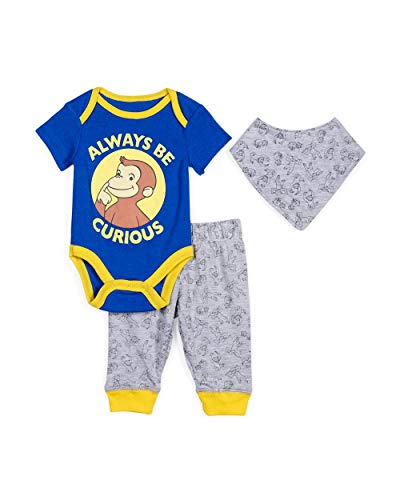 Baby Boys Bodysuit Pants and Bandana Accessory 3 Piece Set  Blue Yellow, 0-3 Months