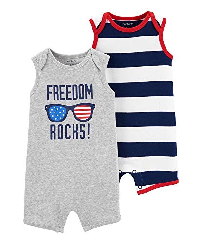 Carter s Baby Boy s 2 Pack Cotton Romper Creeper Set  Red White Blue, 3 Months