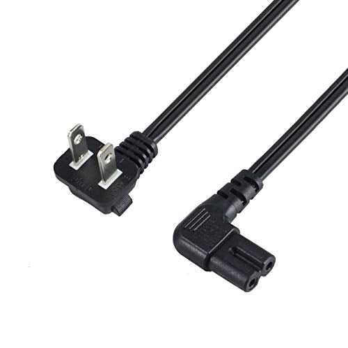 18 AWG Angled 2-Slot Non-Polarized Angle Power Cord (IEC320 C7 to Nema 1-15P), Black (1.5FT)