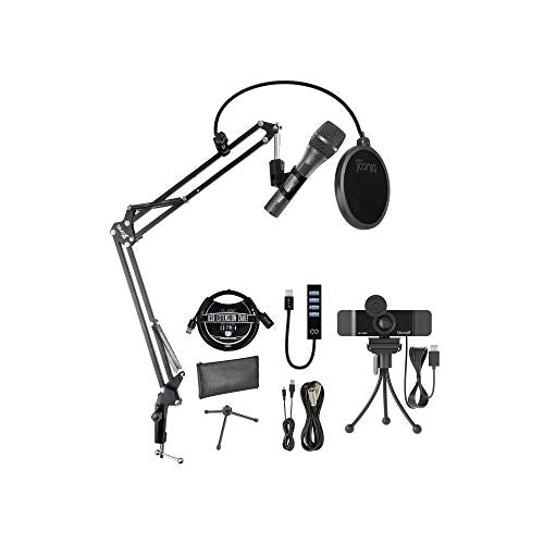 AT2005USB Cardioid Dynamic USB/XLR Microphone for PA Systems, Windows and Mac Bundle with Blucoil 1080p USB Webcam, Boom Arm Plus Pop Filter, USB-A Mini Hub, and 3' USB Extension Cable