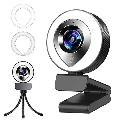 2021 1080P Webcam with Microphone and Ring Light, Adjustable Brightness Full HD Plug and Play Web Camera Auto-Focus with Tripod Streaming USB Webcam for Windows PC Desktop Laptop MAC Zoom YouTube