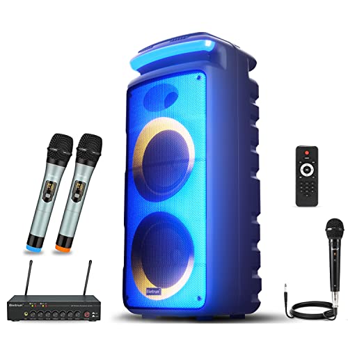 Bluetooth Karaoke Machine for Adults Kids with Wireless Microphones System, RMS 200W to 650W Peak Power, Cool LED DJ Lights, Dual 8" Subwoofer, Party Speaker with Aux/1/4''Mic/TF Card/USB/FM/Remote