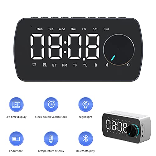 Bluetooth Speaker, Mirror Dual Alarm Clock Wireless Bluetooth Speaker Portable Multifunction USB Rechargeable Alarm Clock(Black)
