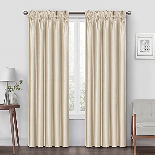 Platinum Pinch Pleat 84-Inch Back Tab Blackout Window Curtain Panel in Champagne