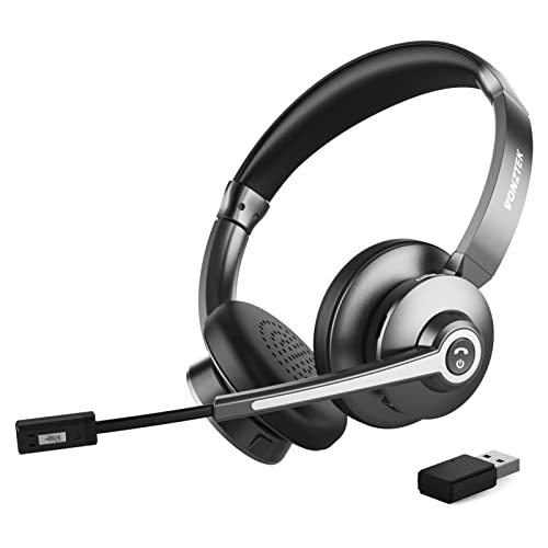Bluetooth Headset with Microphone, Wireless Headset with AI Noise Canceling, V5.2 On Ear Headphone with USB Dongle & Mute Button Handsfree 28hrs for PC/Laptop/Smartphone/Tablet/Meeting/Class