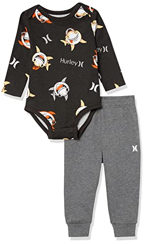 Baby Boys  Long Sleeve Bodysuit and Jogger Pants 2-Piece Outfit Set, Army Shark Print, 0 3M
