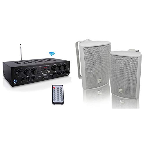 Bluetooth Home Audio Amplifier System - Upgraded 2018 6 Channel 750 Watt Wireless Home Audio Sound Power Stereo Receiver & Dual Electronics LU43PW 3-Way High Performance Outdoor Indoor Speakers