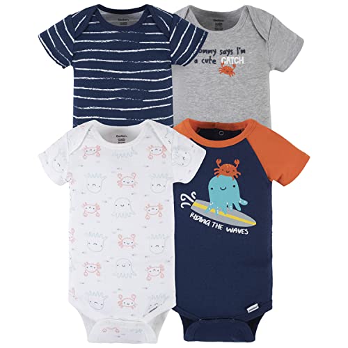 Baby Boys  4-Pack Short Sleeve Onesies Bodysuits, Blue Waves,