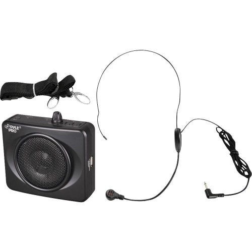 Portable Waist-Band PA Speaker System - Compact Voice Amplifier and Headset Microphone Set with Built-in Rechargeable Battery, MP3/USB Playback, AUX, Power Adapter, Strap, Belt Clip - PWMA60UB