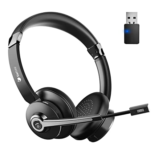 Bluetooth Headset with Microphone, Upgraded Wireless Headset with Mic Noise Cancelling & USB Dongle, Office Headset with Mic Mute, On-Ear Headphones 28hrs Talk time for Cell Phone/PC/Skype/Zoom