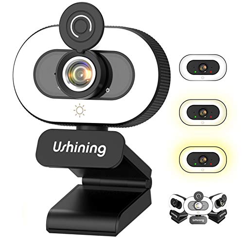 1080P Webcam with Ring Light and Privacy Cover Auto-Focus Streaming Cam Plug and Play Web Camera for Online Learning, Zoom Meeting Skype Teams, PC Mac Laptop Desktop Computer