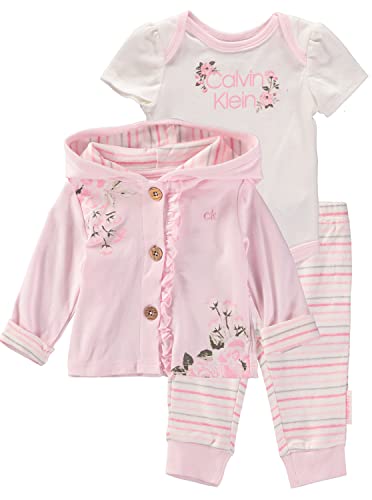 Baby Girls' 3 Pieces Hooded Jacket Set, Barely Pink/Stripes/Snow White, 6-9 Months