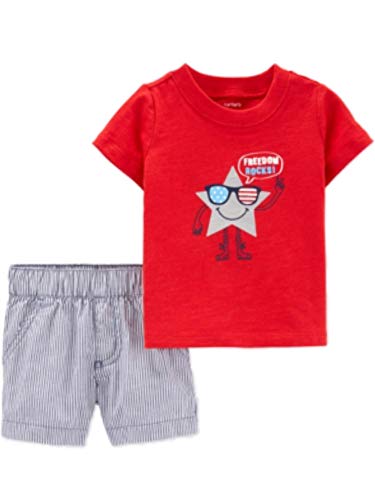 Carter s Infant Baby Boys Red Freedom Rocks Patriotic T-Shirt Shorts 2 Pc Set 3m