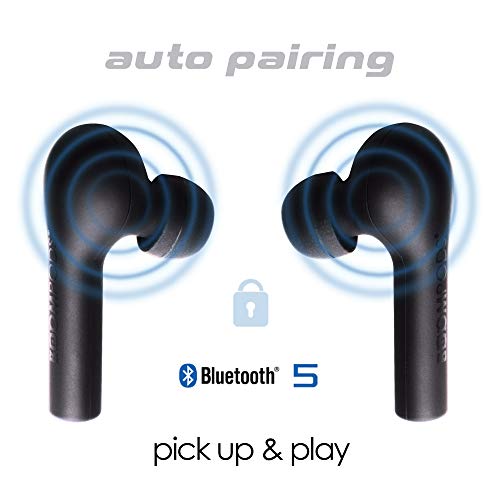 Bassline True Wireless Earbuds - Bluetooth in-Ear Headphones, Water/Sweat Resistant, Compact Travel Charging Case, Instant Connection, TWS (Black)