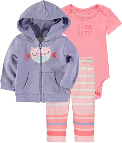 Baby Boys  and Baby Girls  3-Piece Jacket Bodysuit Pant Set  Owl, 3-6 Months