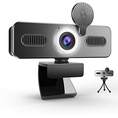 A9C FHD Webcam 1080P, Webcam with Microphone and Ring Light, Adjustable Brightness, Streaming Web Camera with Privacy Cover & Tripod for PC Mac Zoom Video,Gaming,Laptop (Webcam)