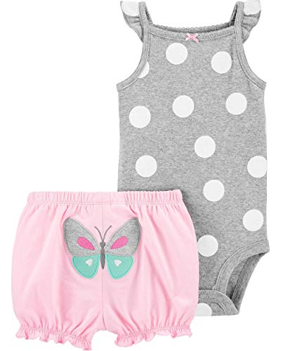Baby Girls' 2 Piece Bodysuit Shorts Set, Butterfly, 3 Month