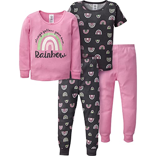 Baby Girls' 4-Piece Pajama Set, Purple Rainbow, 18 Months