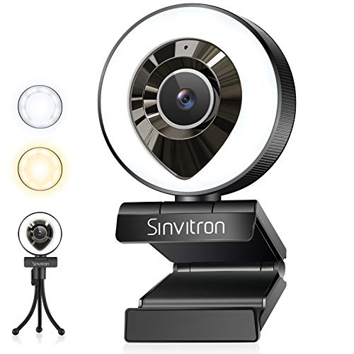 Webcam with Microphone, HD Webcam with Light, 3 Level Adjustable Brightness, 1080P HD Plug and Play USB Webcam with Microphone and Tripod for Desktop, MAC, Zoom, Skype, YouTube