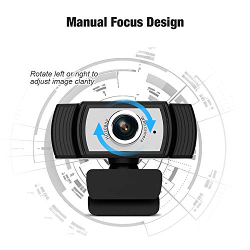Webcam with Microphone 1080P Full HD,  USB Beauty Webcam 360 Rotatable Web Cameras for Computer Notebook Conferencing Online Lessons Live Broadcasts (Black&Silver)