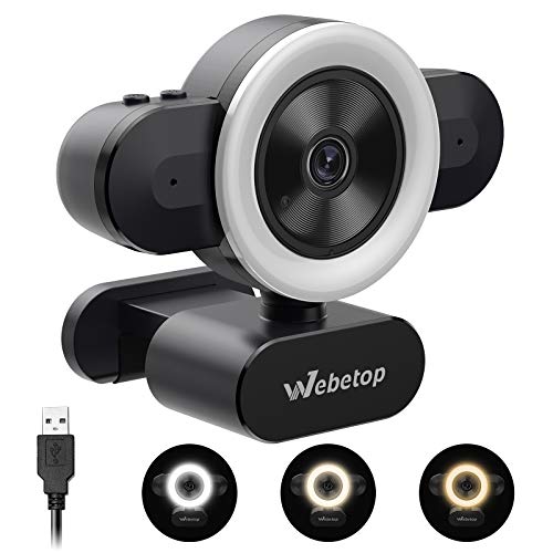 Webcam with Microphone, 2K Web Camera with Adjustable Ring Light 360Rotation for Computers, Zoom, Skype, Xbox, OBS, Streaming, Gaming, Video Conference, Studying and Video Calling