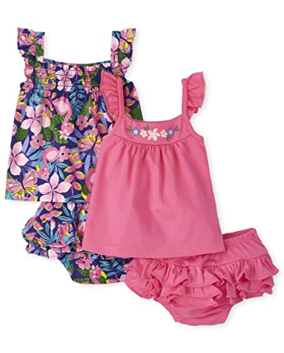 Baby Girls Sleeveless Playwear Sets, Pink Floral, 3-6 Months