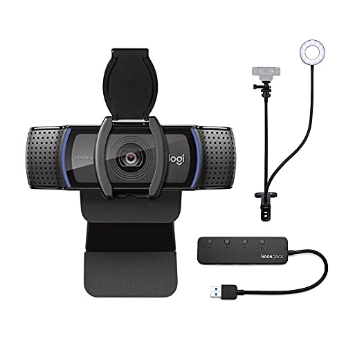 C920S Pro HD Webcam Bundle with Knox Gear Webcam Stand with Selfie Ring Light and 4-Port USB Hub (3 Items)
