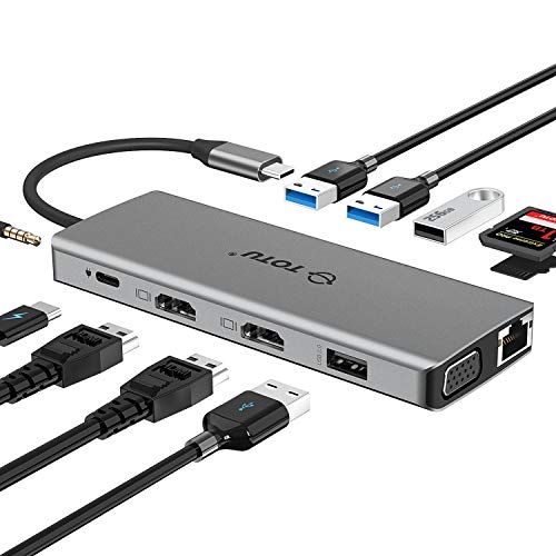 USB C Hub, 13-in-1 Type C Hub with Ethernet, 4K USB C to 2 HDMI, VGA, 2 USB 3.0, 2 USB 2.0, 100W PD, SD/TF Cards Reader, Mic/Audio Docking Station for MacBook Pro Air XPS and Other USB-C Laptops