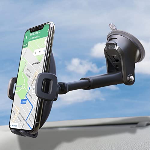 Suction Cup Phone Holder Windshield/Dashboard/Window, Universal Dashboard & Windshield Suction Cup Car Phone Mount with Strong Sticky Gel Pad, Compatible with iPhone, Samsung &Other Cellphone
