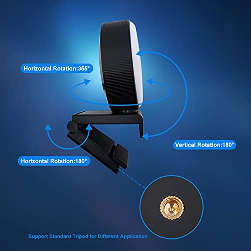 Webcam with Microphone for Desktop, 1080P Ring Light Full HD USB Computer Cameras with Tripod, Streaming Webcam with Rotable for Android/PC/Linux/Windows/Laptop(Black)