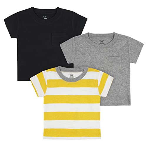 Baby Boys  3-Pack Short Sleeve Pocket Tees, Yellow Stripes, 3-6 Months