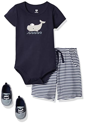 Unisex  Cotton Bodysuit, Shorts and Shoe Set, Sailor Whale, 0-3 Months