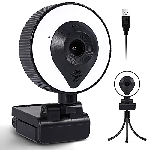 2K HD Webcam with Microphone, Portable Streaming Webcam with 3-Levels Ring Light, Auto-Focus, USB 2.0 Plug and Play, Wide Angle Webcam for PC Desktop Laptop MAC/Skype/YouTube/TikTok Streaming