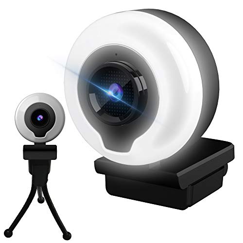 2K Webcam with Microphone and Adjustable Ring Light, USB AutoFocus Web Camera, for Streaming Online Class, Compatible with Zoom/Skype/Facetime/Teams, PC Mac Laptop Desktop