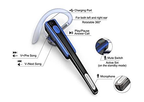 Bluetooth Headset, Wireless Business Earpiece V4.1 Lightweight Noisy Suppression Bluetooth Earphone with Microphone for Phone/Laptop/CarBlue+Case