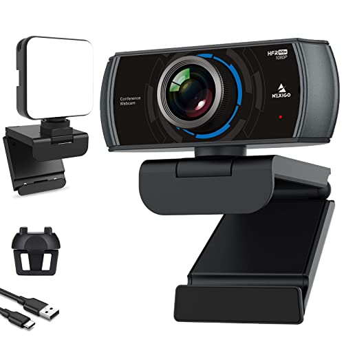 60FPS 1080P Webcam Kits, N980P HD Web Camera with Microphone, 120 Degrees Wide-Angle, Software Control, Enhanced Video Conference Lighting Kit with Webcam Style Clip, for Zoom/Skype/Teams