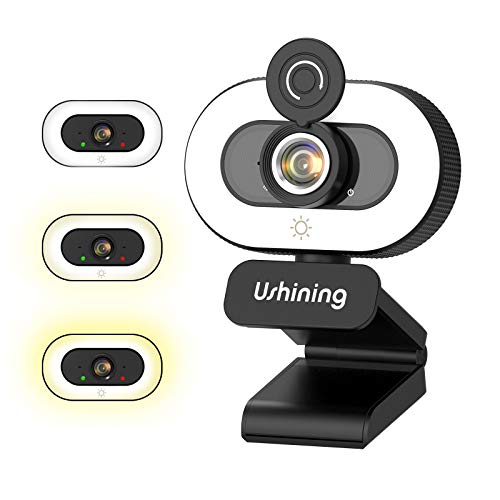 HD Webcam with Microphone, Webcam with Ring Light,Privacy Cover,Noise Reducing Web Cameras for Computers with Microphone Compatible with Zoom,Skype,Facetime,Teams