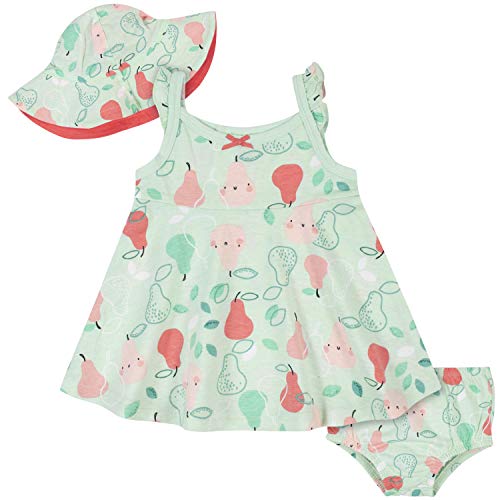Baby Girls' 3-Piece Sundress, Diaper Cover and Hat Set, Green Pear, 4T