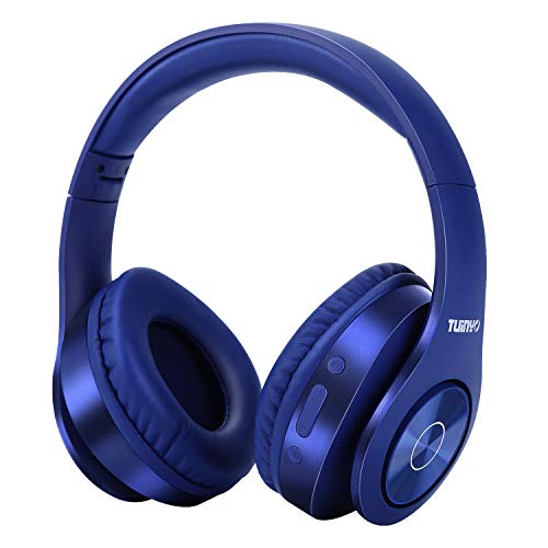 Bluetooth Headphones Wireless, Over Ear Stereo Wireless Headset 40H Playtime with deep bass, Soft Memory-Protein Earmuffs, Built-in Mic Wired Mode PC/Cell Phones/TV-Dark Blue