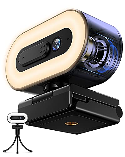 2K 1080p Webcam with Microphone and Speakers, Webcam Cover, Streaming Webcam with Ring Light, 2 Colors and 3-Level Brightness, Plug and Play Computer Camera, Web Camera for Zoom, Skype