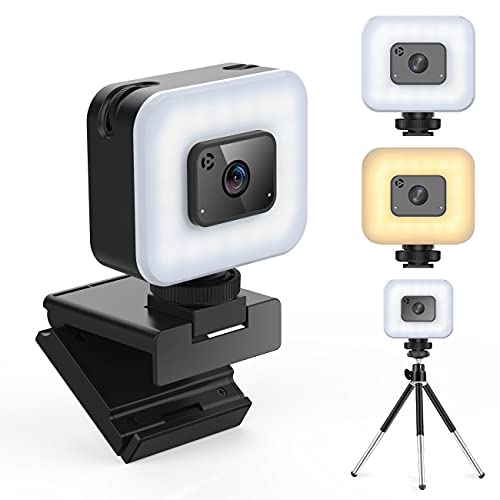 Full HD 1080P Webcam, Web Camera with Ring Light and Microphone, Adjustable Brightness Computer Camera with Tripod for Laptop/MacBook, Autofocus, for Streaming/Video Calls/Zoom/Skype