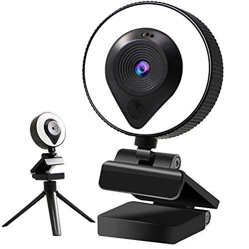 2k Streaming Webcam for Laptop with Microphone Ring Light USB HD Webcam with Tripod Adjustable Auto-Focus Web Camera 360 Webcam Camera for pc Gaming, Plug and Play