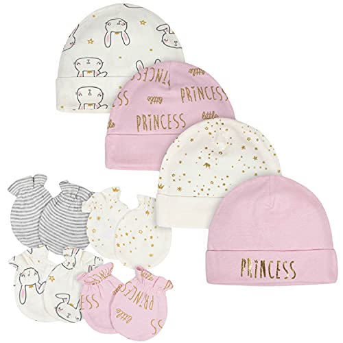 Baby 8 9-Piece Cap and Mitten Sets, 8pc Pink Princess, 0-3 Months